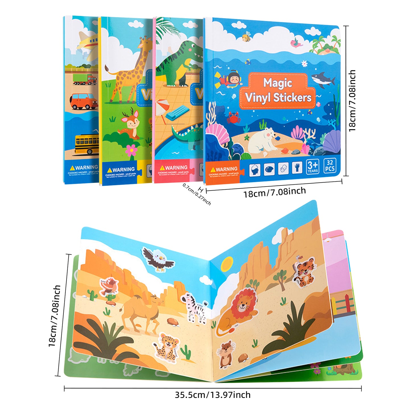 4 Scenes In 1 Magic Vinyl Sticker Reuasable Book Activity for Kids Toddler Airplane Travel Essentials