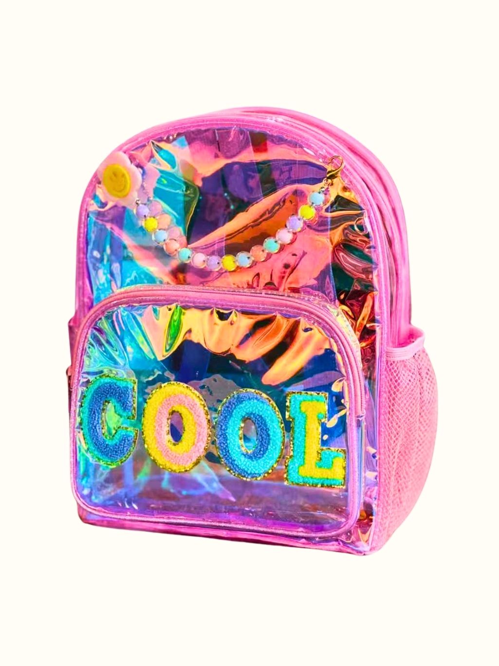 Holographic Backpack – Pink Beaded Style For Girls