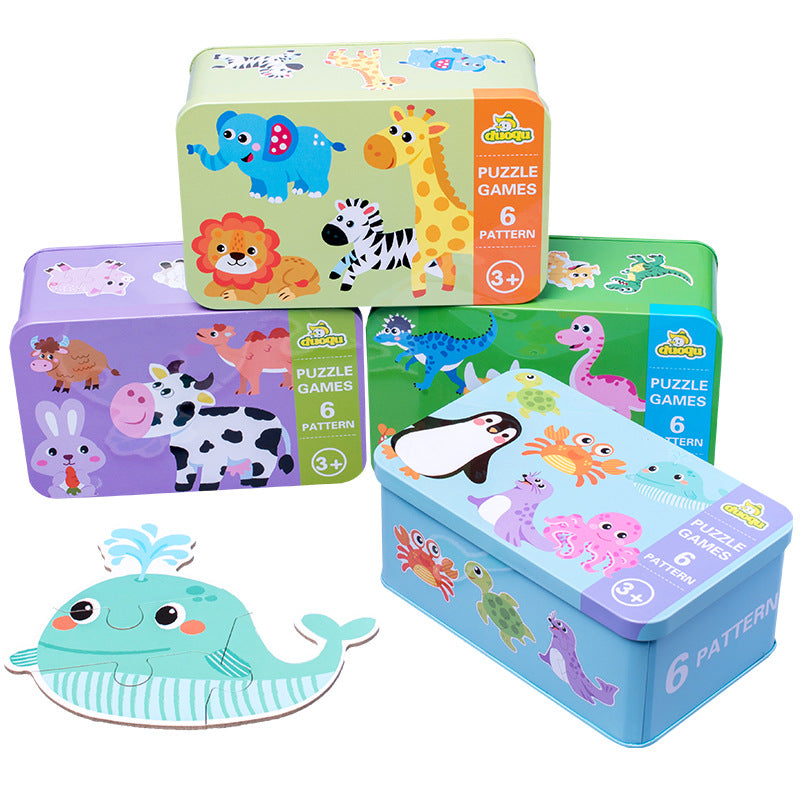 Animal Wooden Puzzle Set in Tin Box – 6 Themes