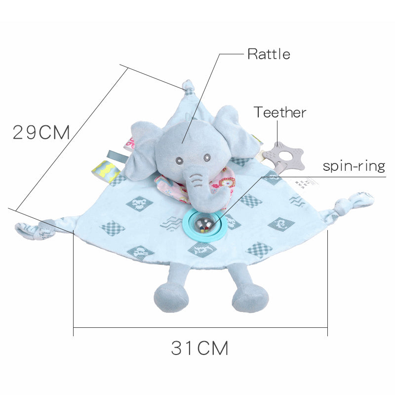 Plush Baby Security Blanket with Rattle & Teether