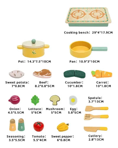 Wooden Kitchen Play Set | Montessori Pretend Play Cooking Set for Kids