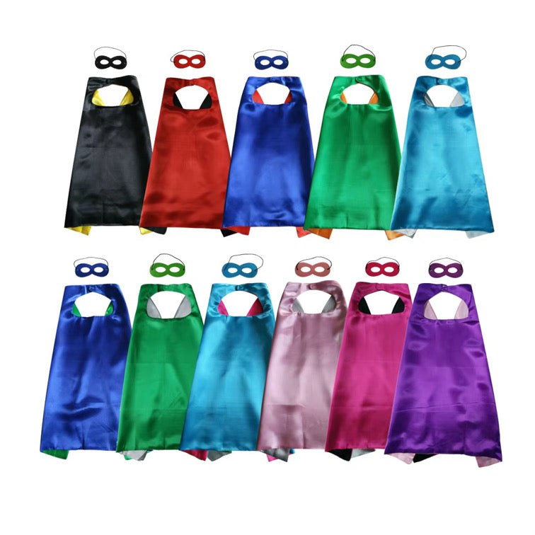 Double-Sided Superhero Cape & Mask for Kids – 64cm Satin Dress-Up Costume (Customizable)