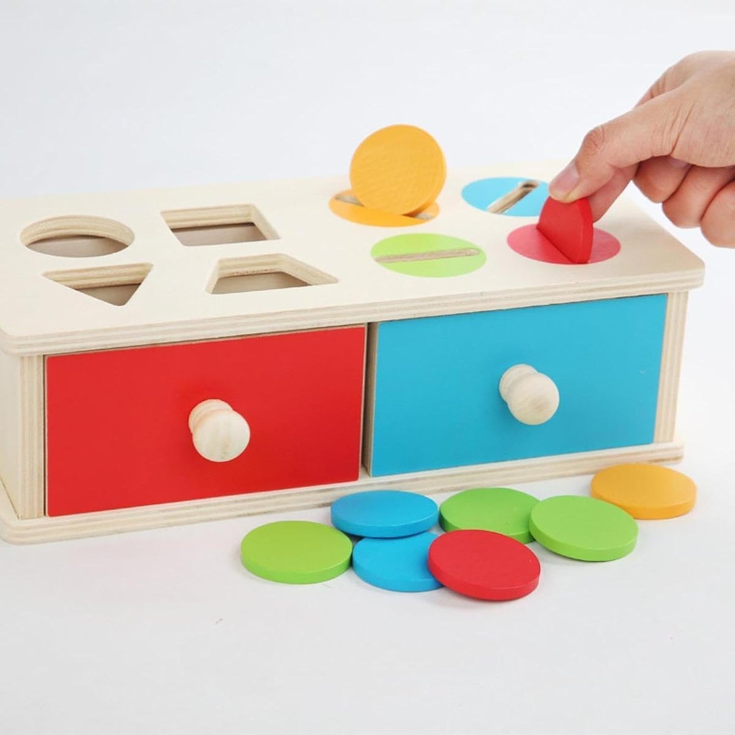 Montessori Shape & Colour Sorting Coin Object Permanence Box | Wooden Learning Toy Ages 1+
