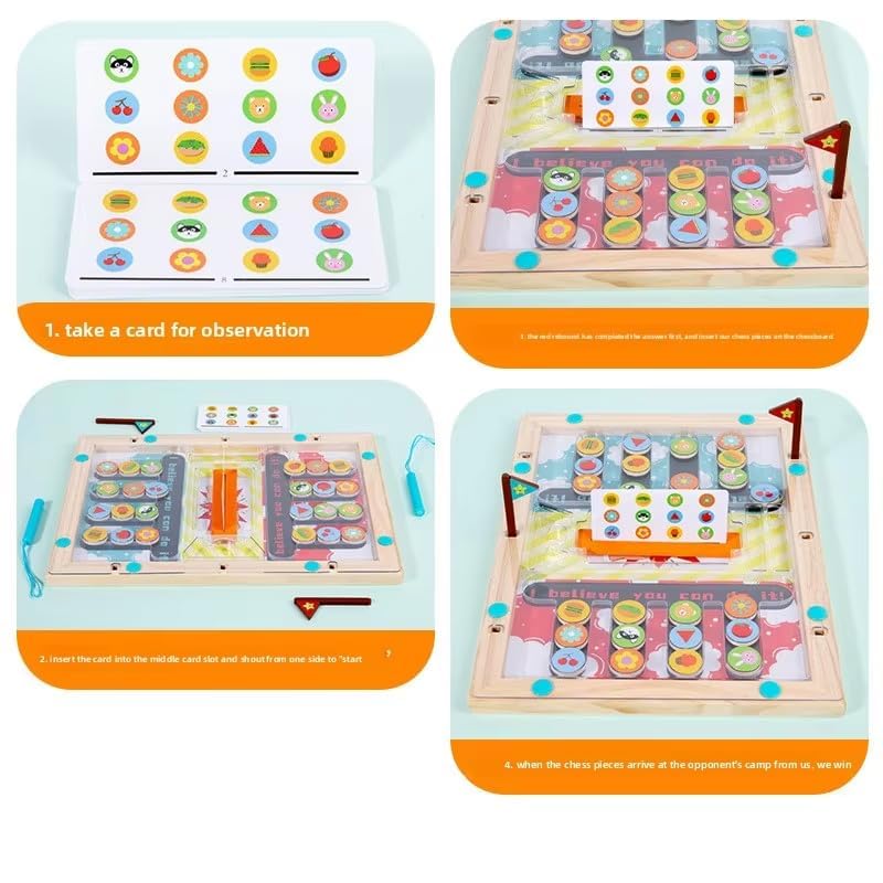 Wooden Four Color Magnetic Battle Game | Montessori Speed Matching & Memory Challenge Board