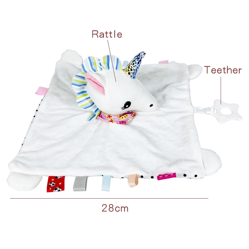 Baby Soft Comfort Blanket – Plush Animal Rattle with Teether