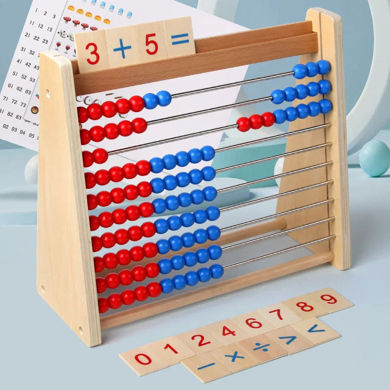 Wooden Abacus Counting Frame with Number & Maths Cards | Montessori Math Learning Toy