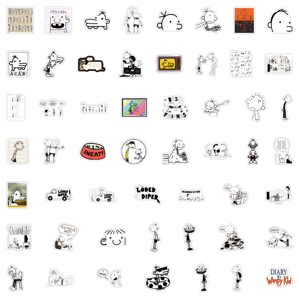 Diary of a Wimpy Kid Sticker Pack – 50pcs Waterproof Cartoon Stickers