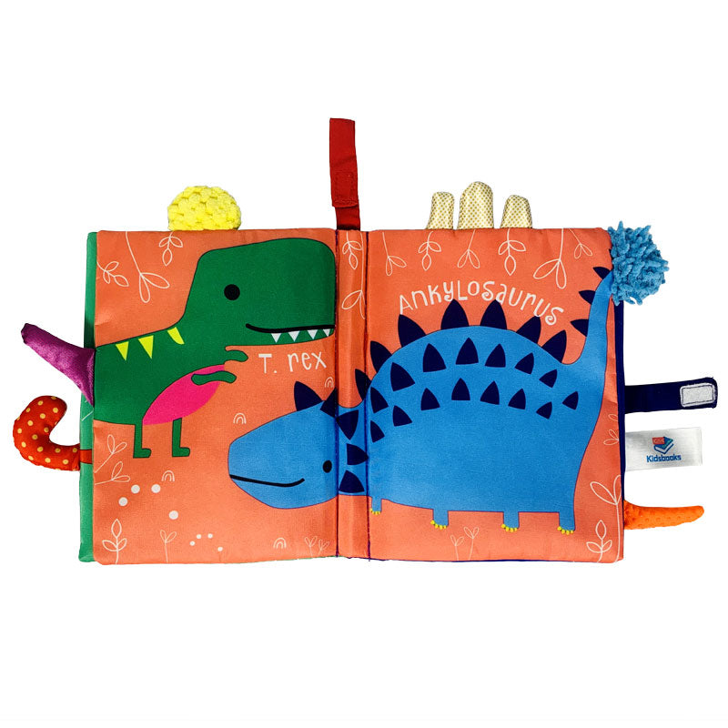 Dinosaur Fun Soft Book with animal tails – Textured Baby Cloth Book