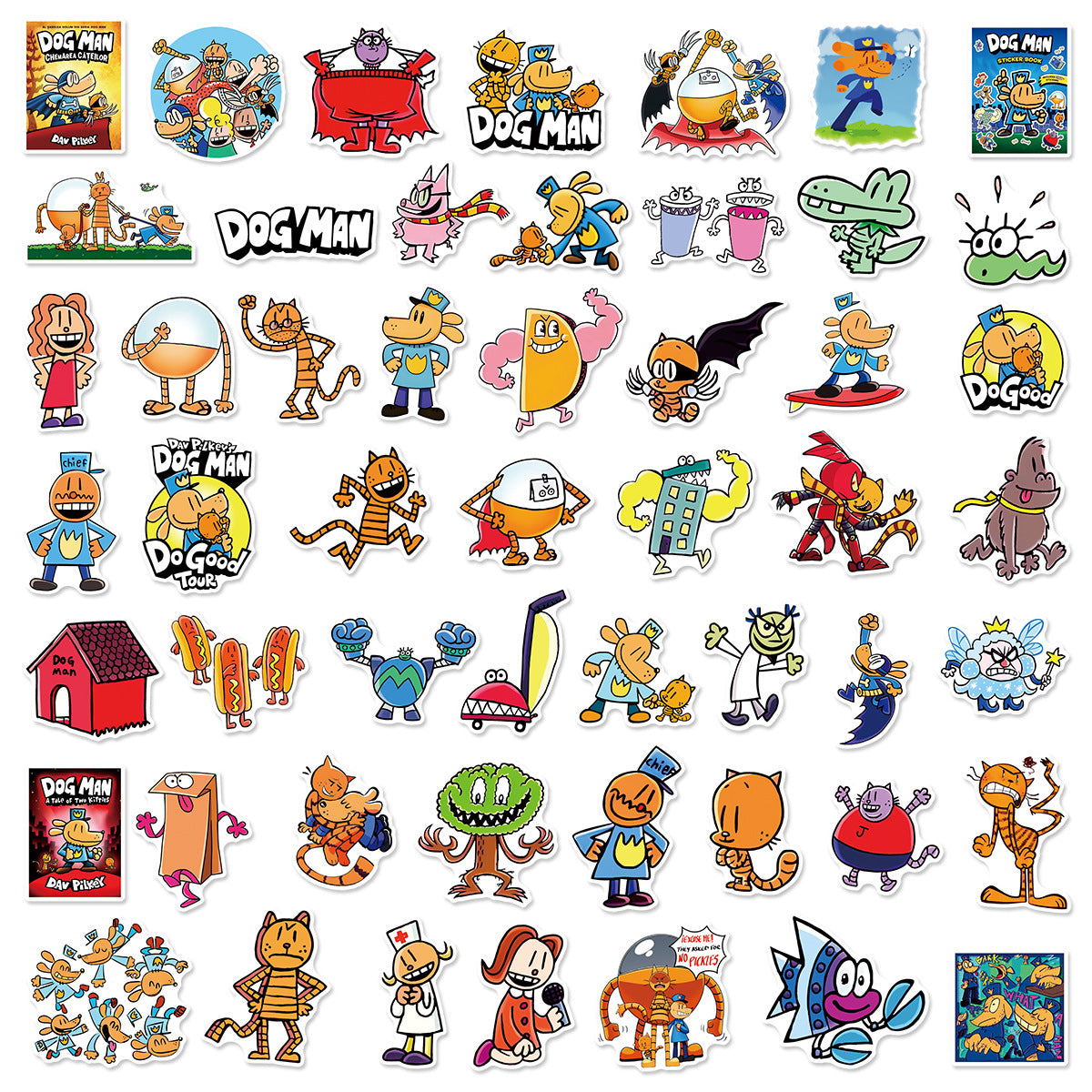 Dog Man Sticker Pack – 50pcs Waterproof Cartoon Stickers for Kids