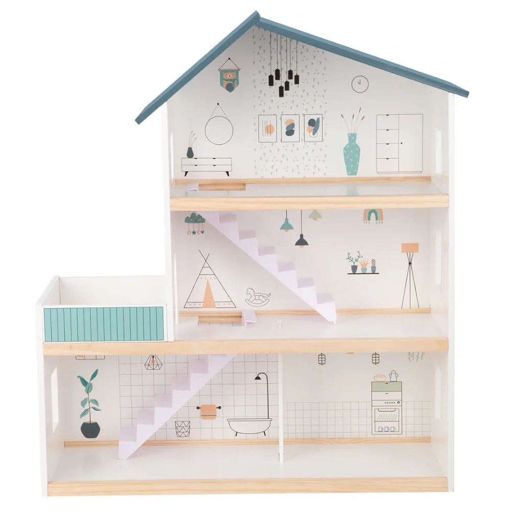 Three Story Wooden Doll House - Tooky Toy