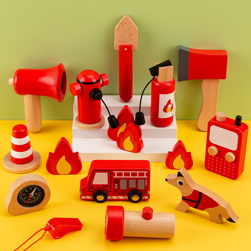 Fire Chief Pretend Play Set – Wooden Firefighter Costume & Rescue Tools