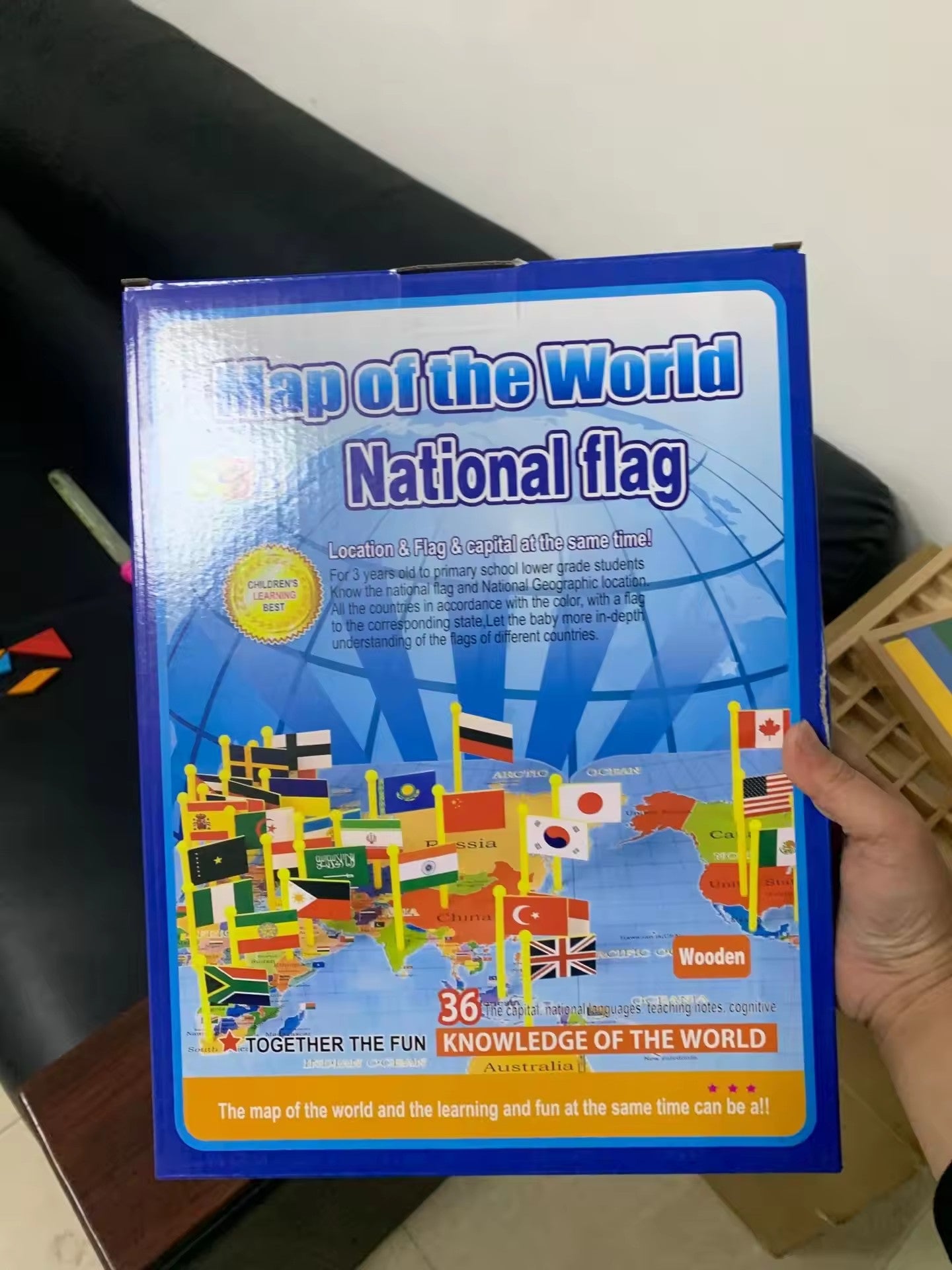 3D Wooden World Map Puzzle – Flags & Countries Learning Toy (36pcs)