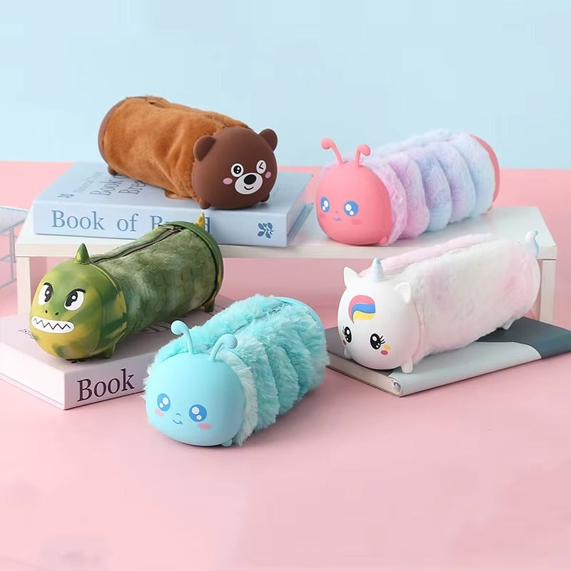 Fluffy Animal Pencil Pouch – Soft Zip Case