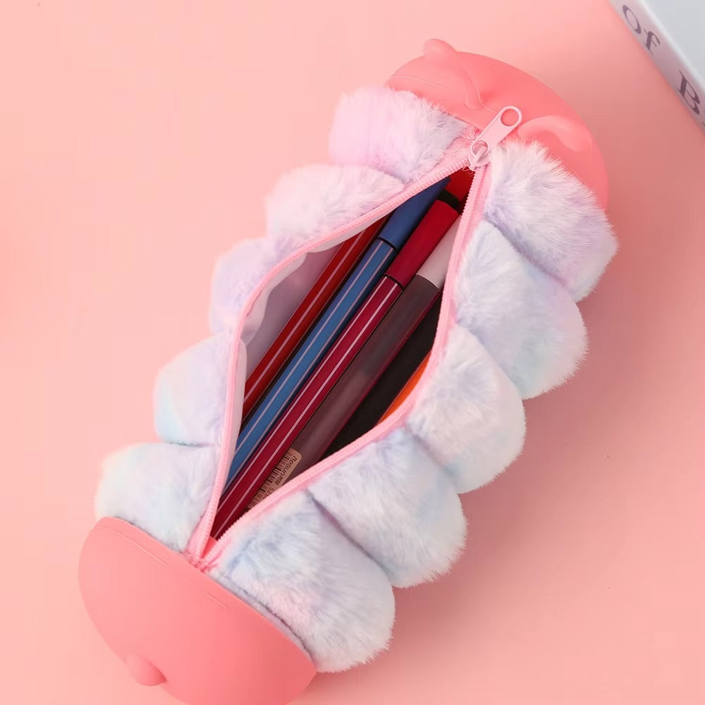 Fluffy Animal Pencil Pouch – Soft Zip Case
