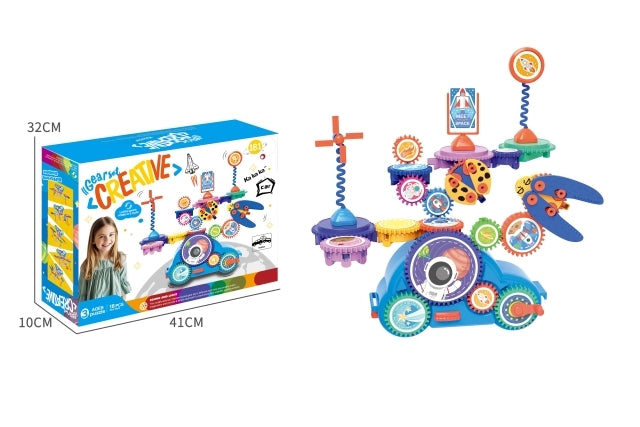 Kids Electric Gear Building Set – DIY STEM Toy with Moving Gears, Lights & Creative Assembly Kit