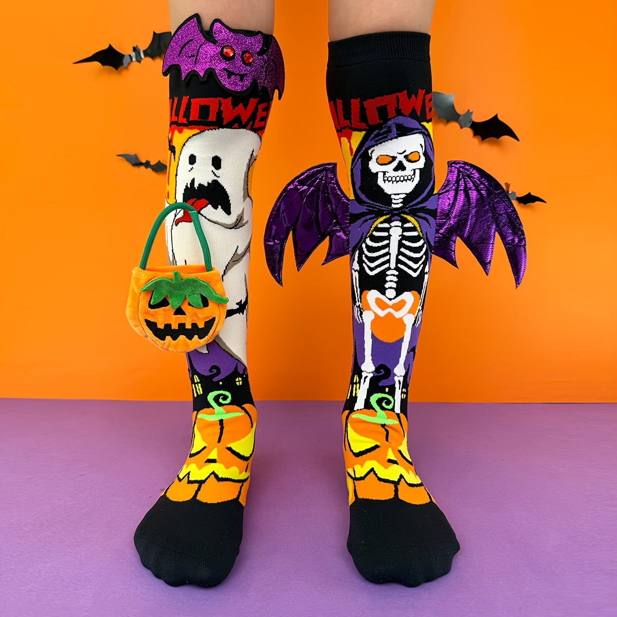 Halloween Knee-High Socks for Kids โ Ghost, Skeleton & Pumpkin