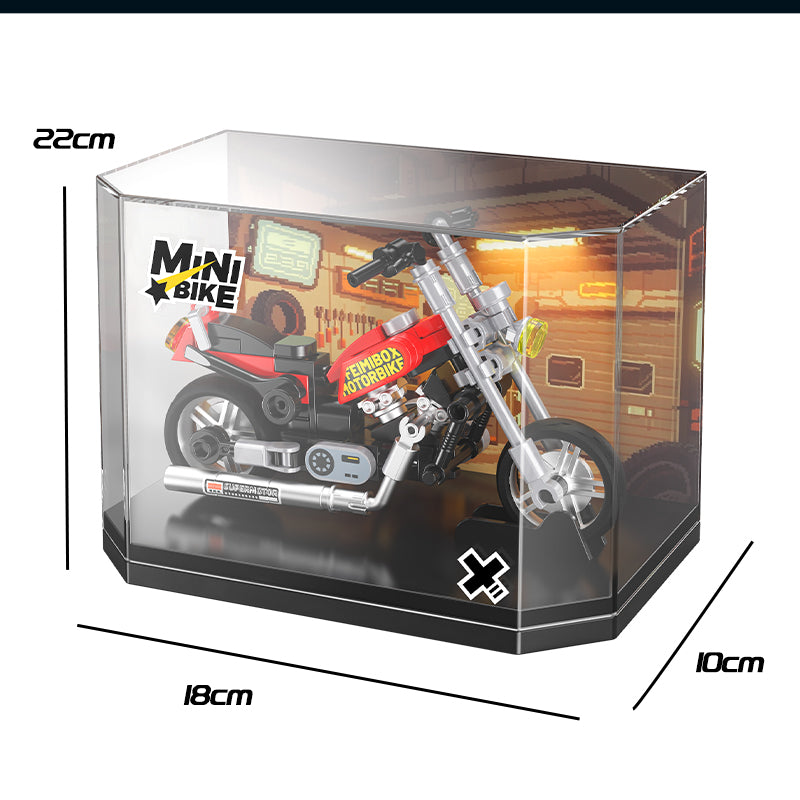 Mini Bike Building Blocks Set with Display Case | Vintage Motorcycle Model Toy-random colour