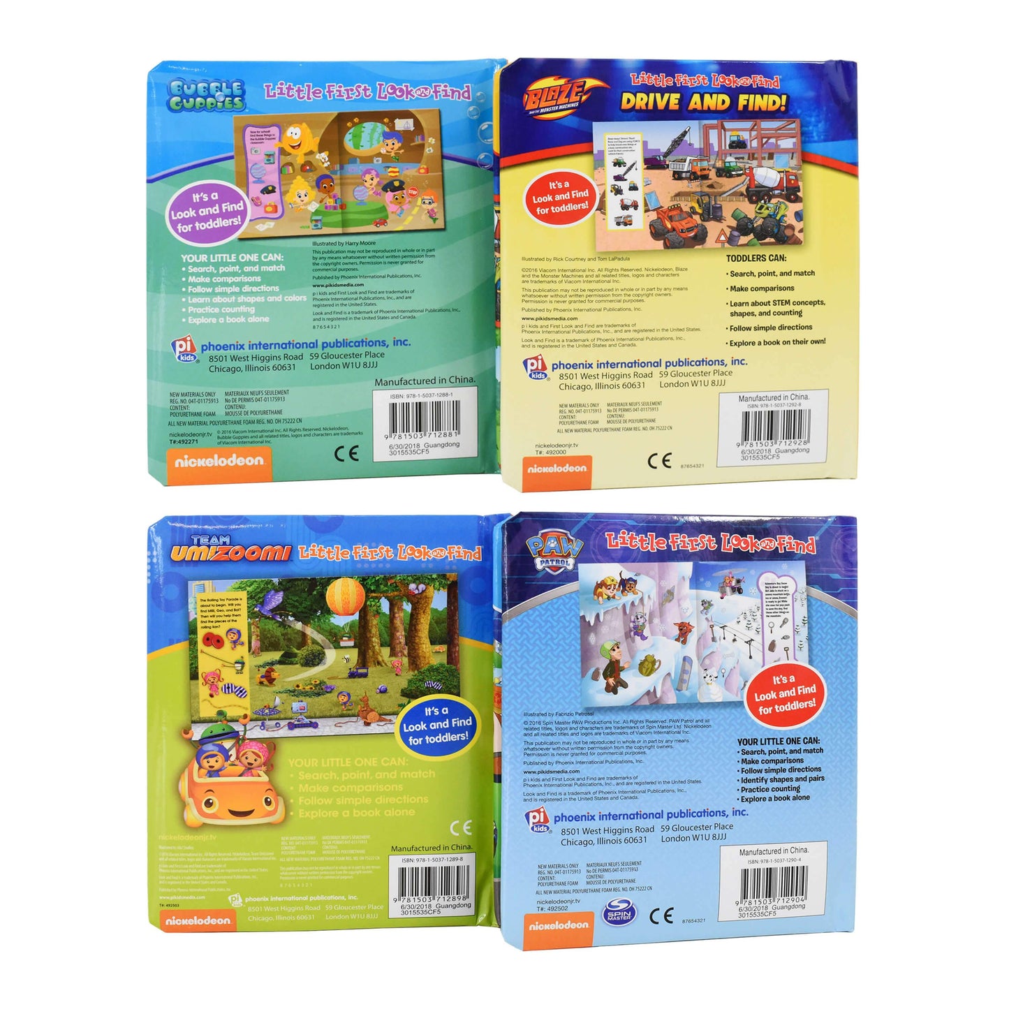 Nickelodeon Look and Find (Blaze and the Moster Machines, Paw Patrol, Bubble Guppies, Umizoomi) - Ages 0-5 - Board book
