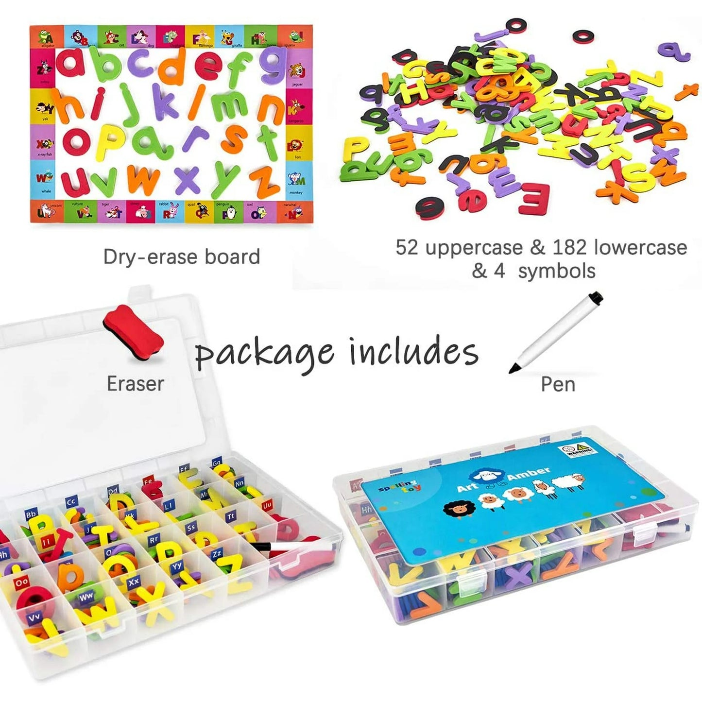 227Pcs Magnetic Letters Numbers for Kids with Dry Erase Magnetic Board & Storage Box - Magnetic Letters classroom set, Educational Refrigerator Magnets for Kids Preschool Learning & Spelling Toy Game