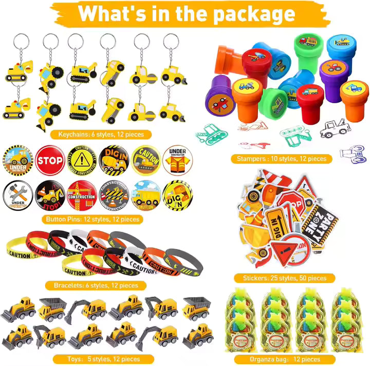 122-Piece Construction Party Favors – Mini Trucks, Stickers, Tools & Birthday Gift Pack for Boys