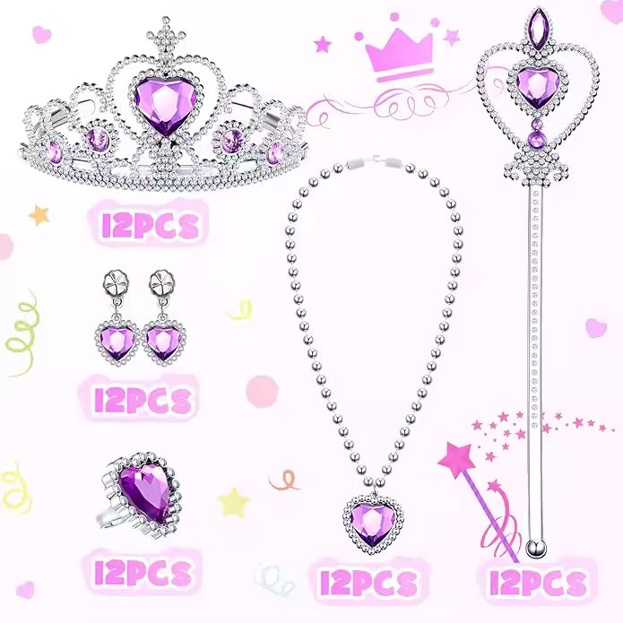 60PCS Princess Jewelry Pretend Play Set – Crown, Wand, Rings & More