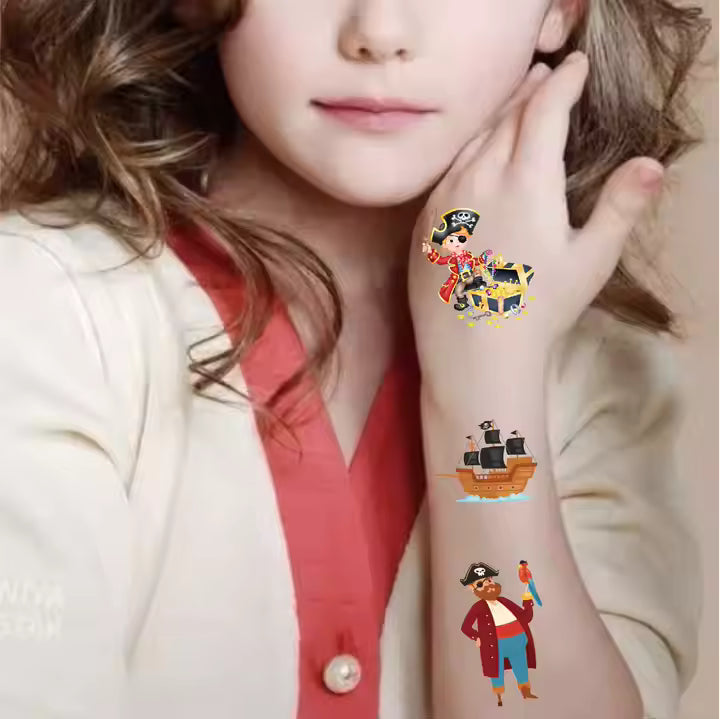 Cartoon Temporary Tattoos – Pirate, Dinosaur, Mermaid, Shark, Car Designs (Party Favors for Kids)