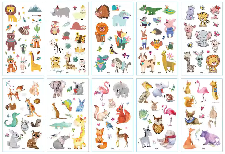Cartoon Temporary Tattoos – Pirate, Dinosaur, Mermaid, Shark, Car Designs (Party Favors for Kids)