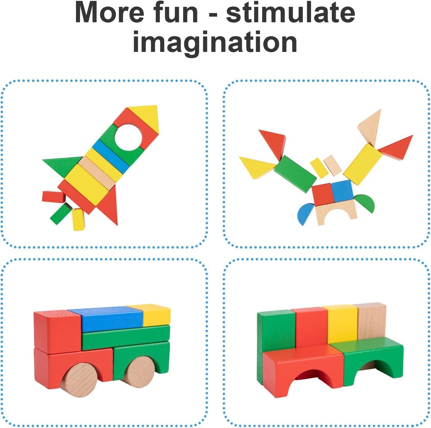 Wooden Blocks in Sorting Bucket – 100pcs with Shapes Lid