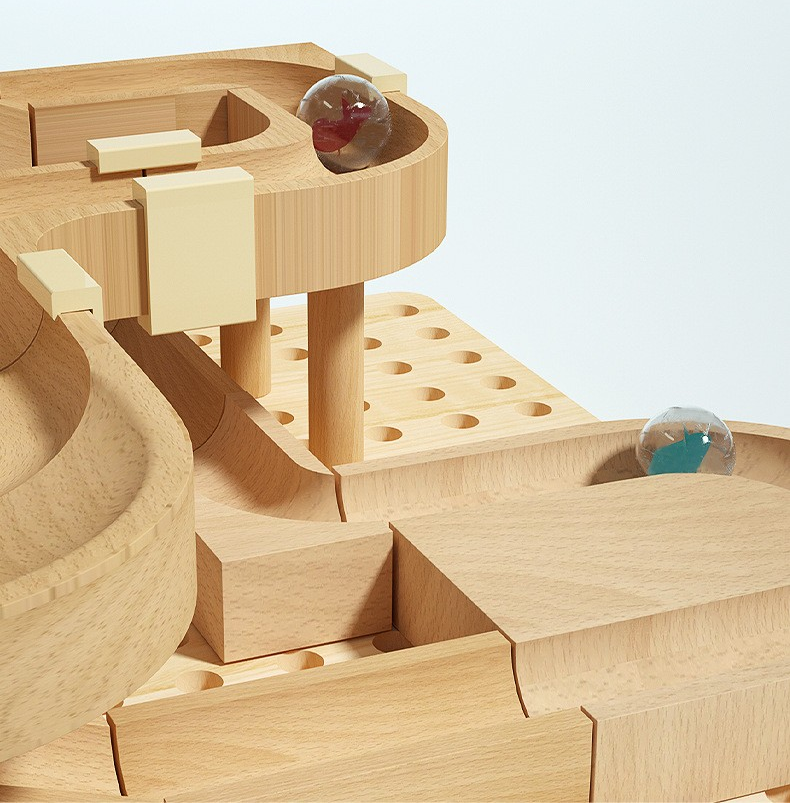 Montessori Wooden Marble Run – 3-Level Track Toy