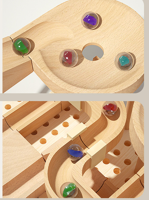Montessori Wooden Marble Run – 3-Level Track Toy