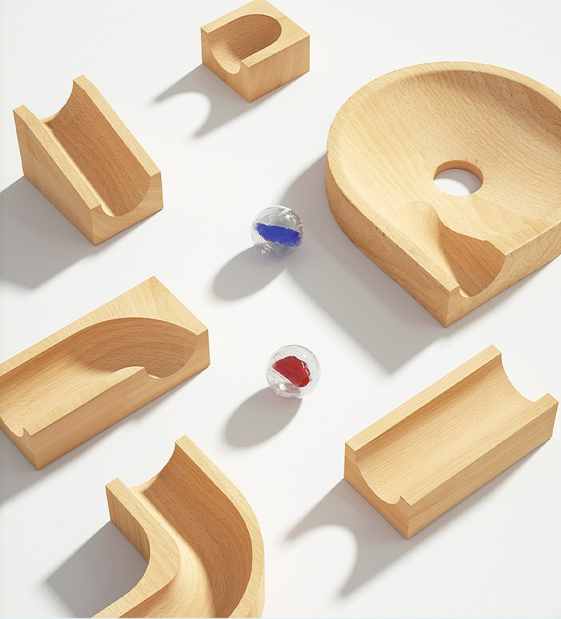 Montessori Wooden Marble Run – 3-Level Track Toy