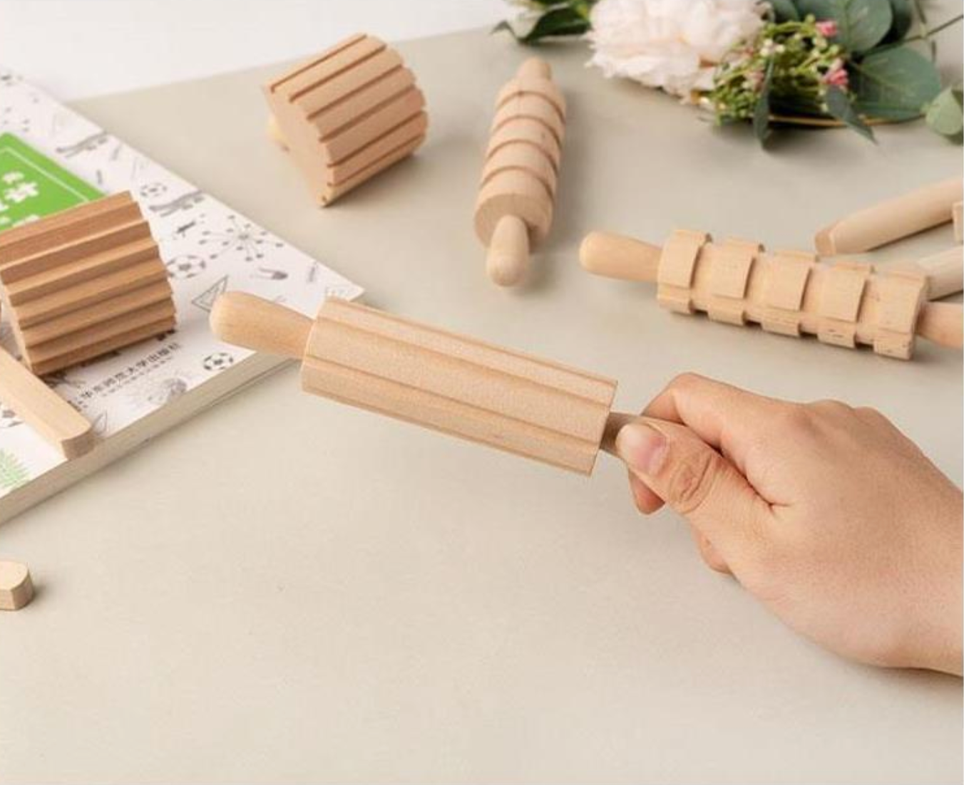 12-Piece Wooden Playdough Tool Set – Montessori Rolling Pin Kit