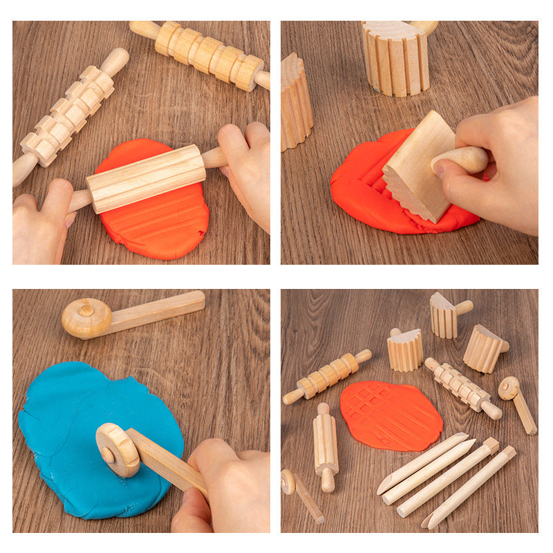 12-Piece Wooden Playdough Tool Set – Montessori Rolling Pin Kit