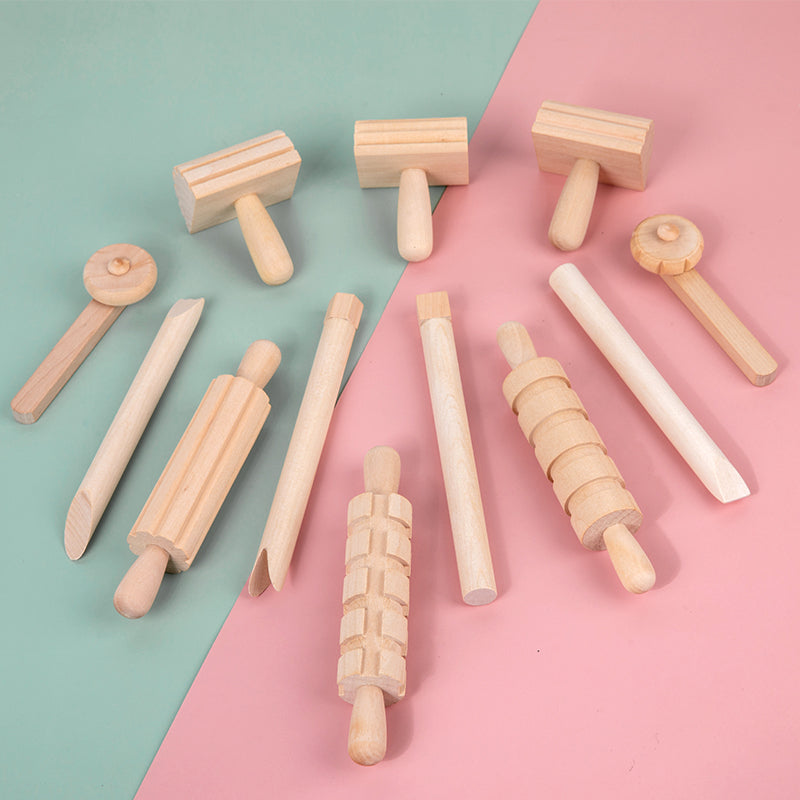 12-Piece Wooden Playdough Tool Set – Montessori Rolling Pin Kit