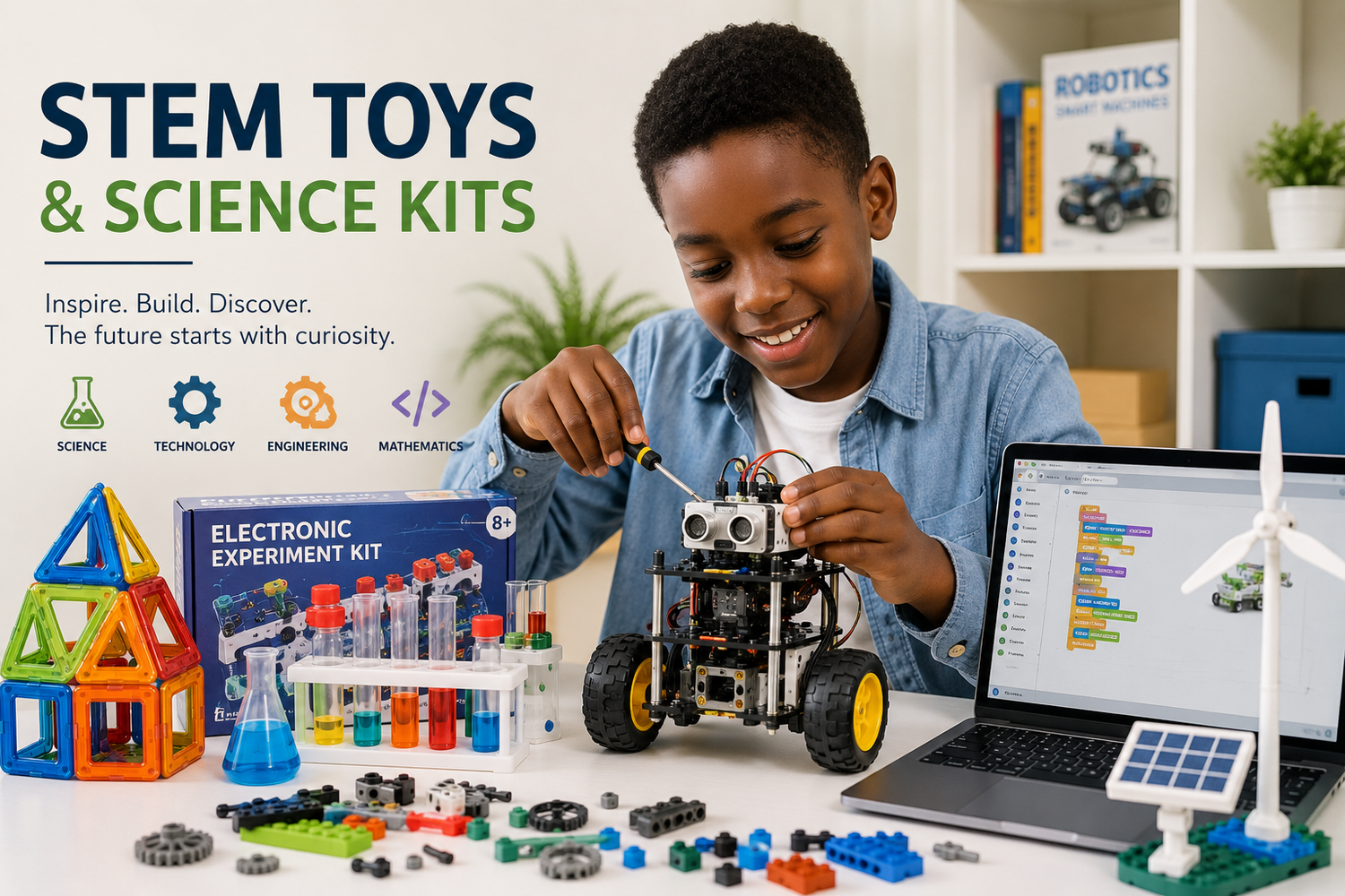 STEM toys and science kits for children in Kenya including robotics toys, engineering kits and hands-on learning activities