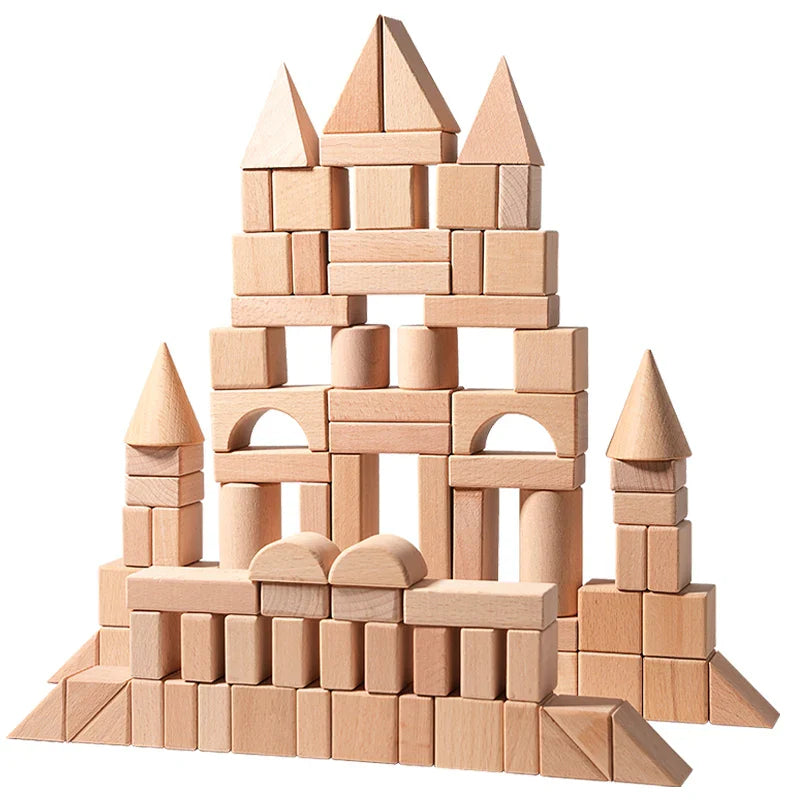 100-Piece Natural Wooden Building Blocks Set | Montessori Construction & STEM Toy