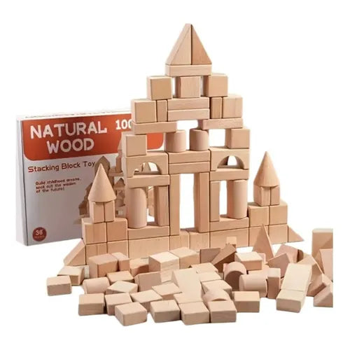 100-Piece Natural Wooden Building Blocks Set | Montessori Construction & STEM Toy