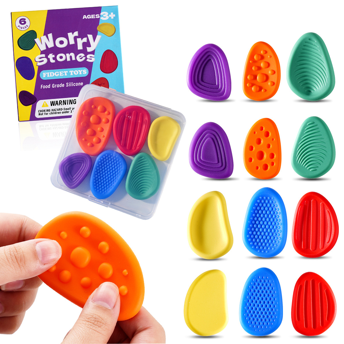 Worry Stones Fidget Toy Set (6 Pack)