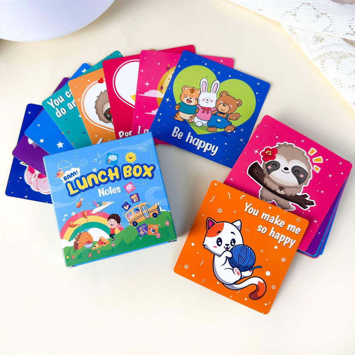 Set of 60 lunchbox notes for kids with encouraging messages