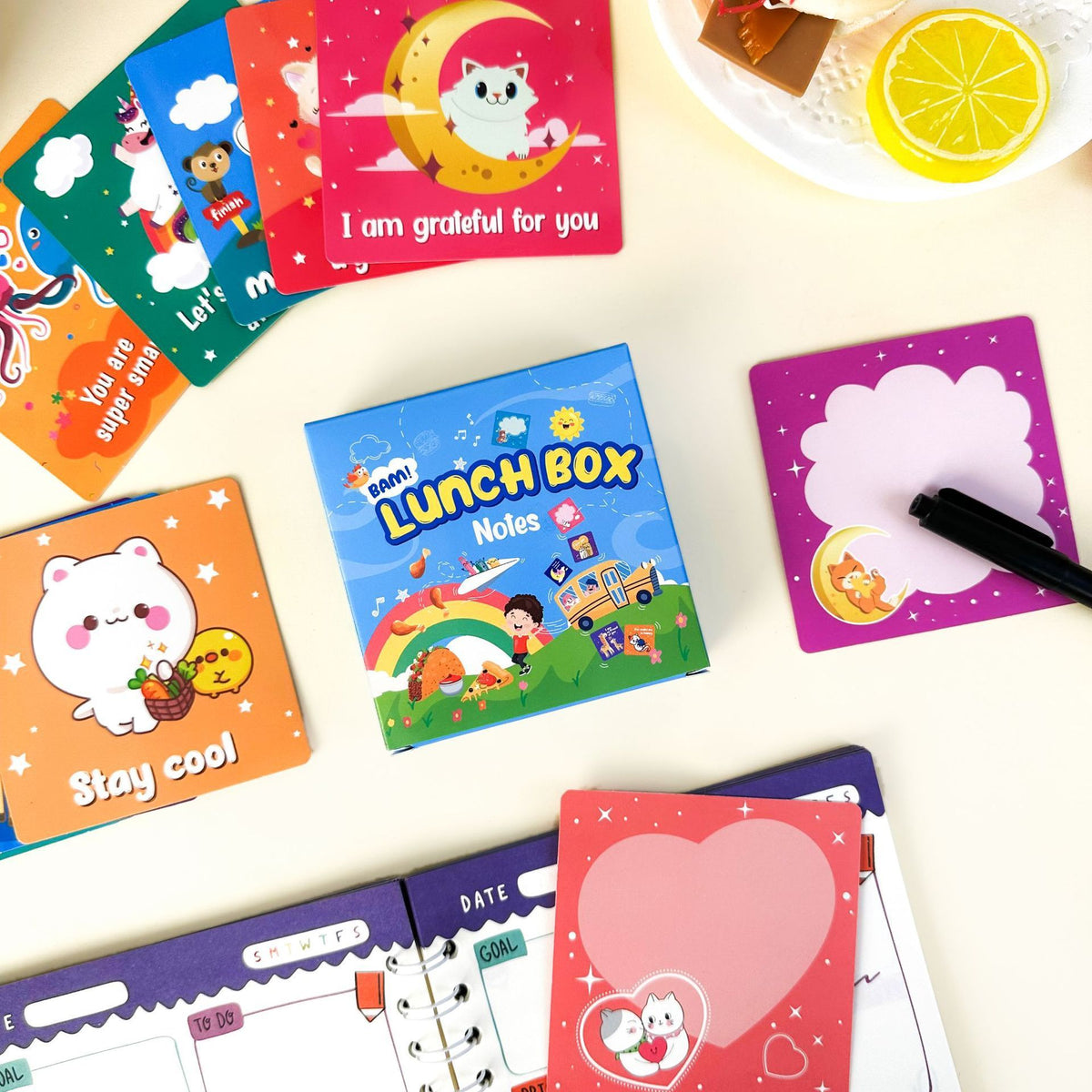 Kids lunchbox cards with positive messages and confidence boosts