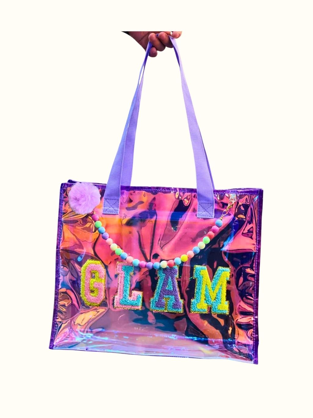 Girl Tote Bag – Holographic Beaded Shoulder Bag
