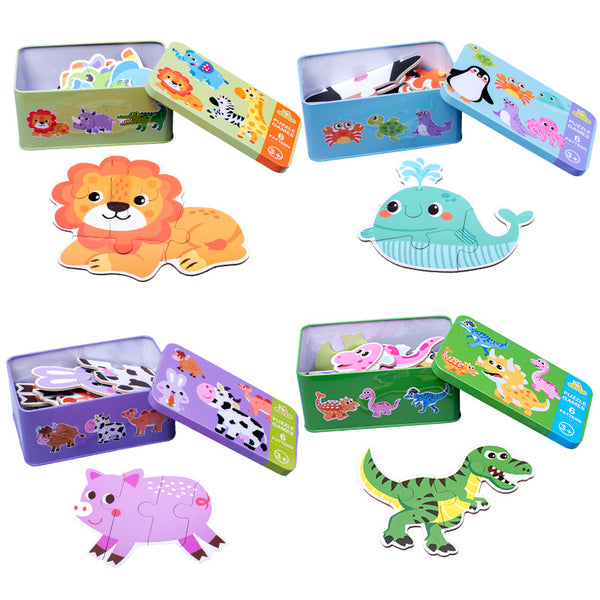 Animal Puzzle Set for Kids – Wooden Educational Game in Tin Box (6 ...