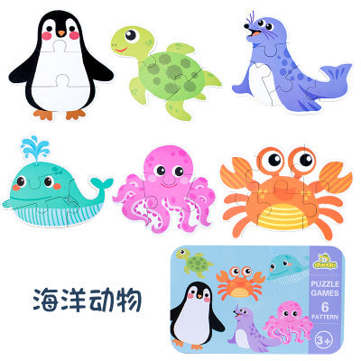 Animal Wooden Puzzle Set in Tin Box – 6 Themes