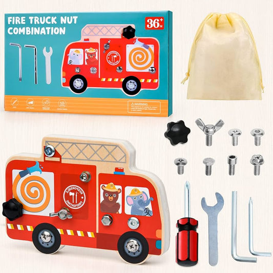 Wooden Fire Truck Nut Combination & Bolt Busy Board