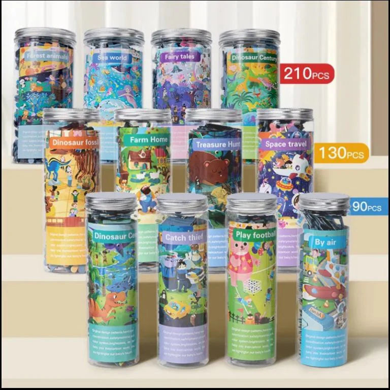 Puzzle in a Tin – Educational Sturdy Jigsaw Puzzle for Kids (90, 130 & 210 Pieces)
