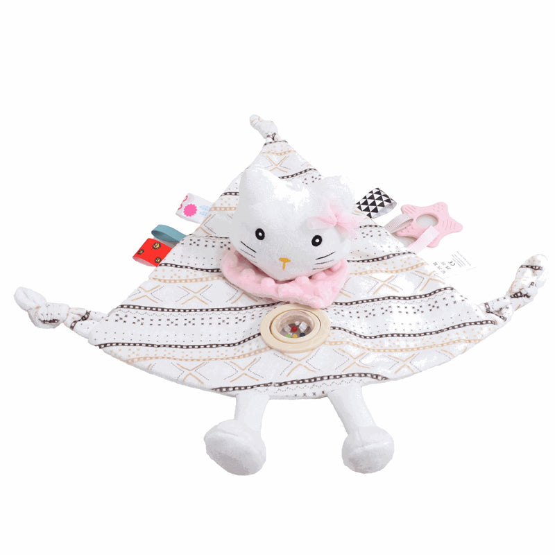 Plush Baby Security Blanket with Rattle & Teether