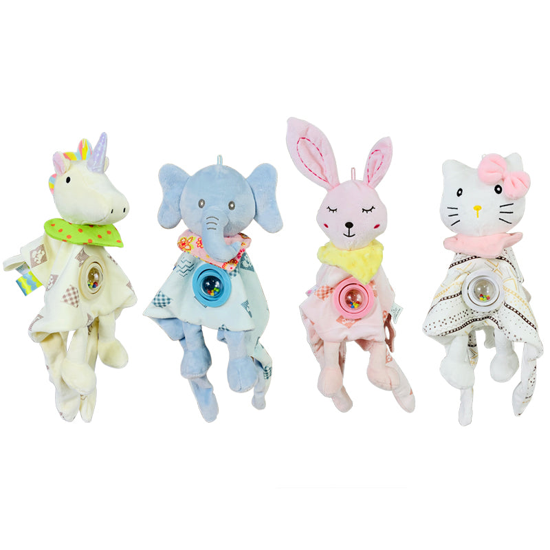 Plush Baby Security Blanket with Rattle & Teether