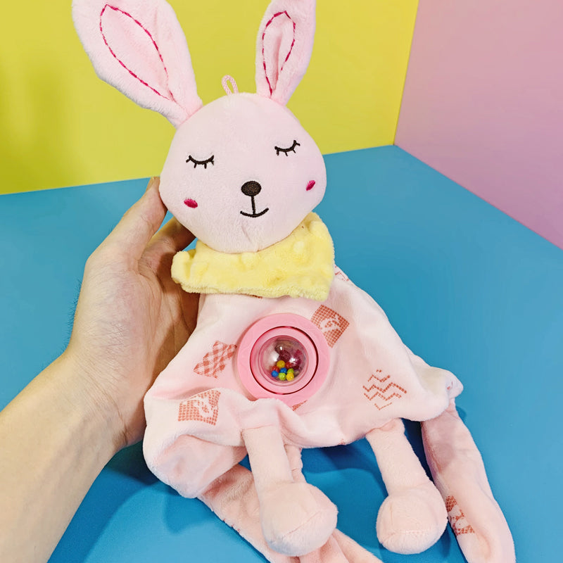 Plush Baby Security Blanket with Rattle & Teether