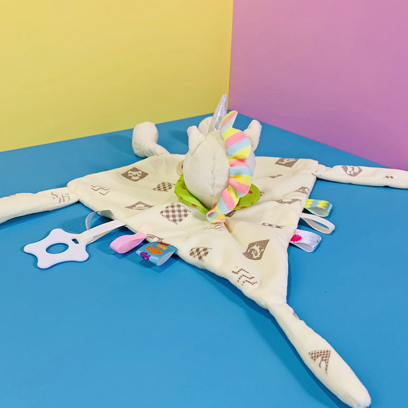Plush Baby Security Blanket with Rattle & Teether