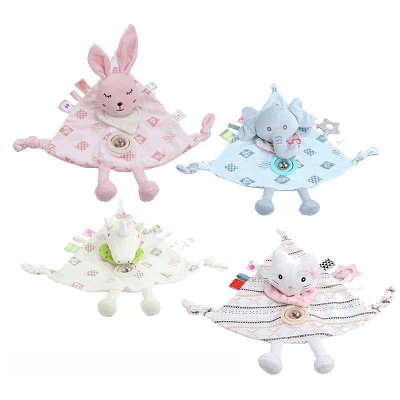Plush Baby Security Blanket with Rattle & Teether
